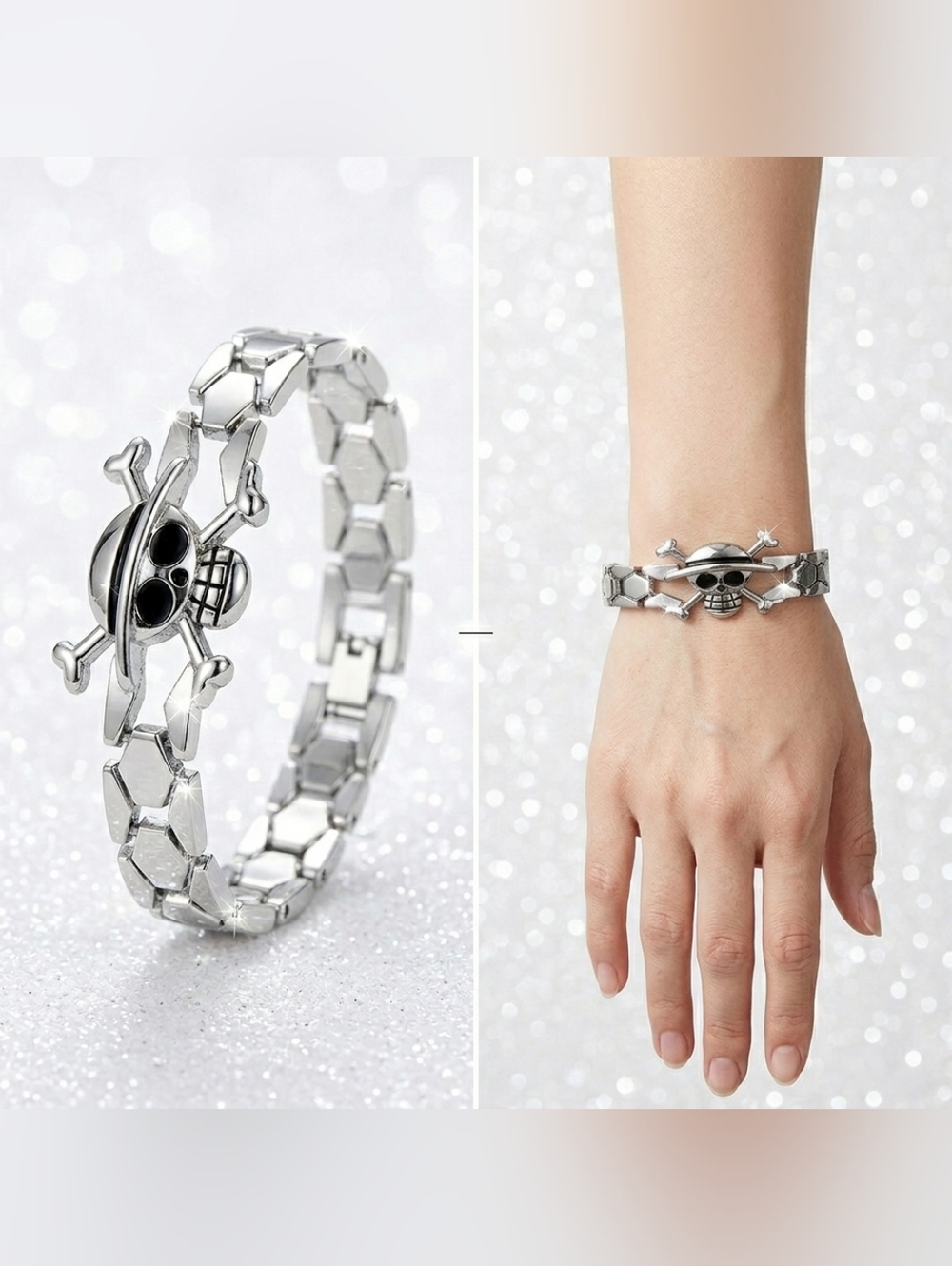 Silver plated skull and cross bones with hat bracelet One Piece Inspired